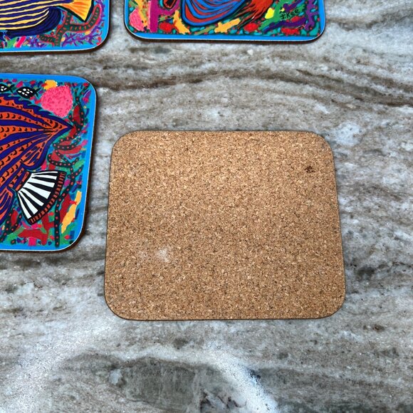 Rare VTG Jenny Kee Set Of 6 Coasters Cork Back Barrier Reef Tropical Fish - Picture 8 of 13